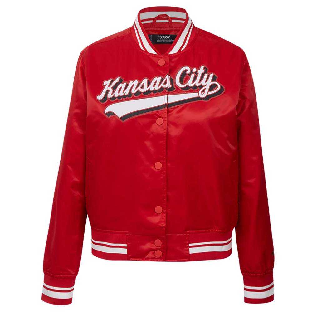 Kansas city chiefs script tail full snap satin jacket red 6