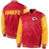 Kansas city chiefs starter enforcer red yellow satin varsity jacket 1
