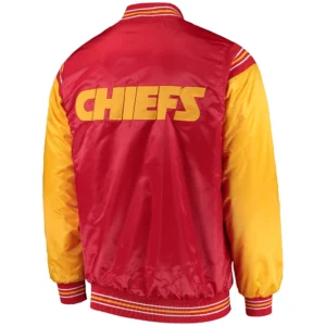 Kansas city chiefs starter enforcer red yellow satin varsity jacket 3