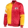 Kansas city chiefs starter leader red and yellow satin varsity jacket 1