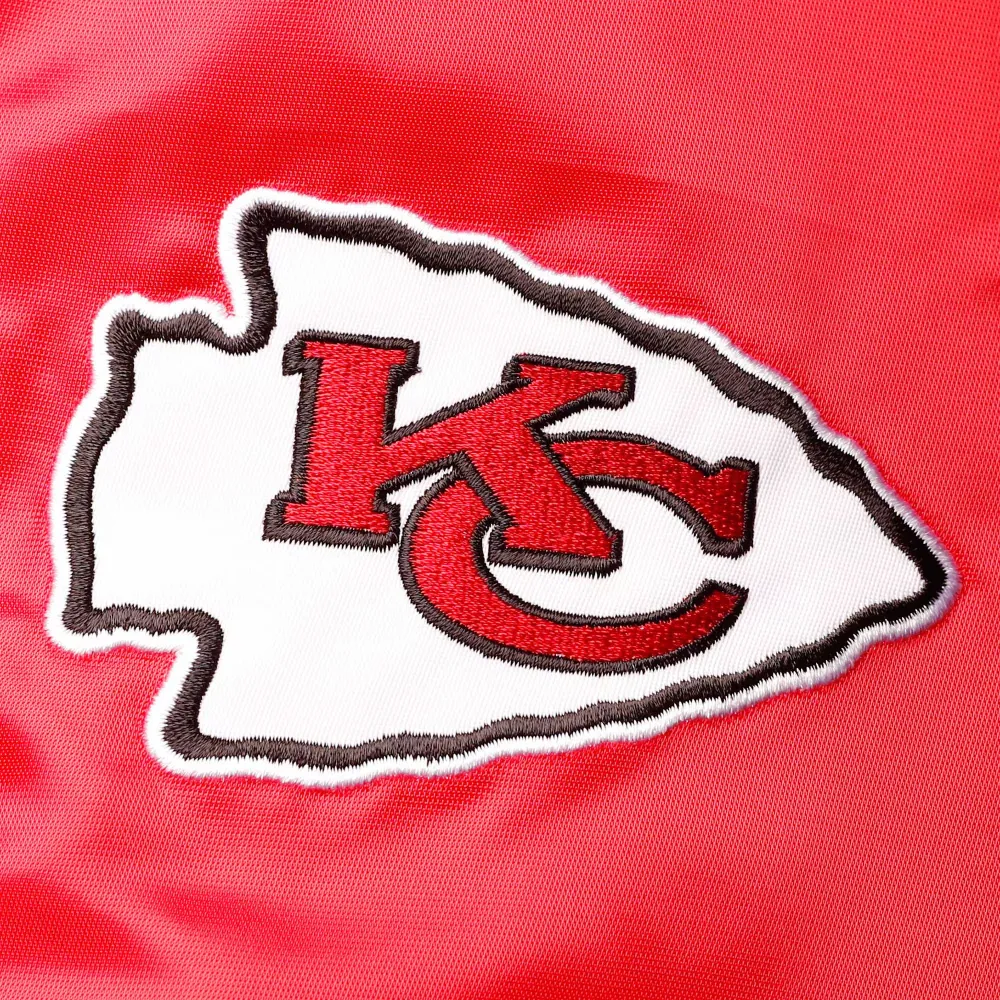 Kansas city chiefs starter leader red and yellow satin varsity jacket 3