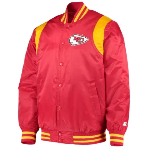 Kansas city chiefs starter prime time twill red satin varsity jacket 1