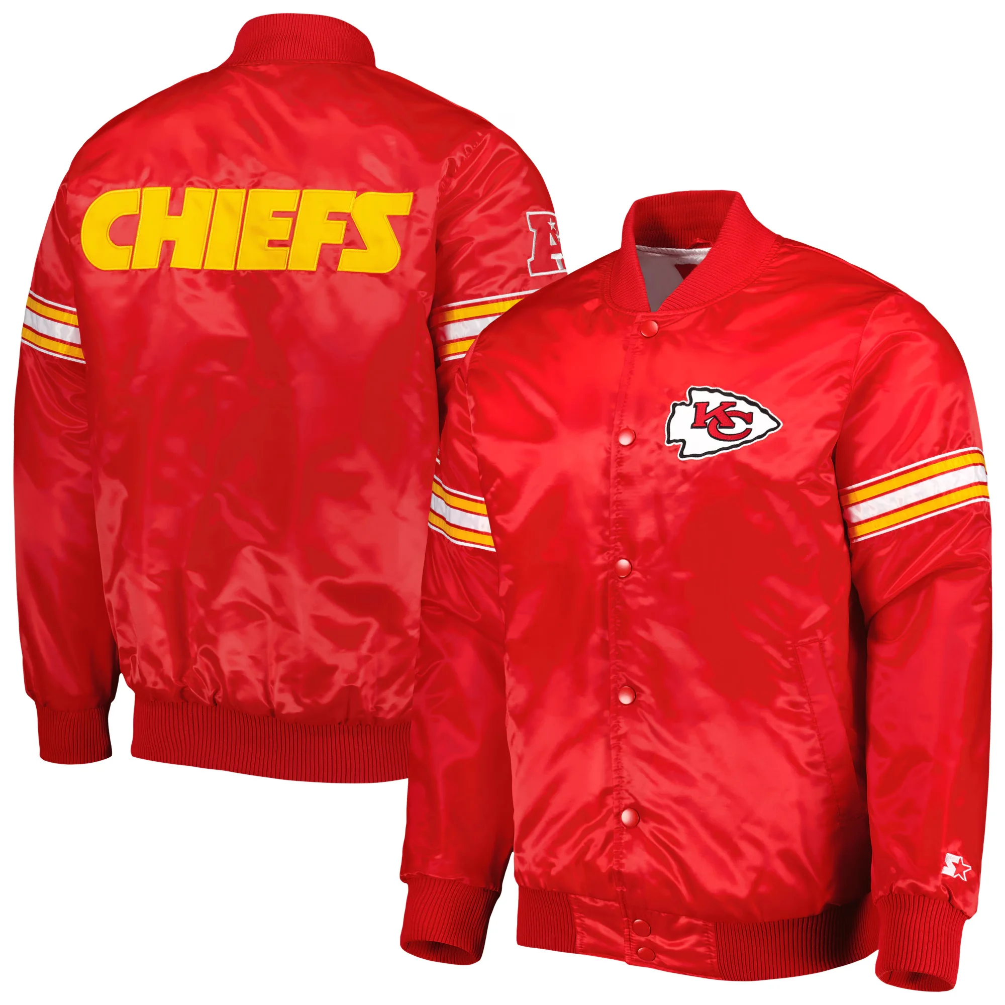 Kansas city chiefs starter red the pick and roll satin varsity jacket 4