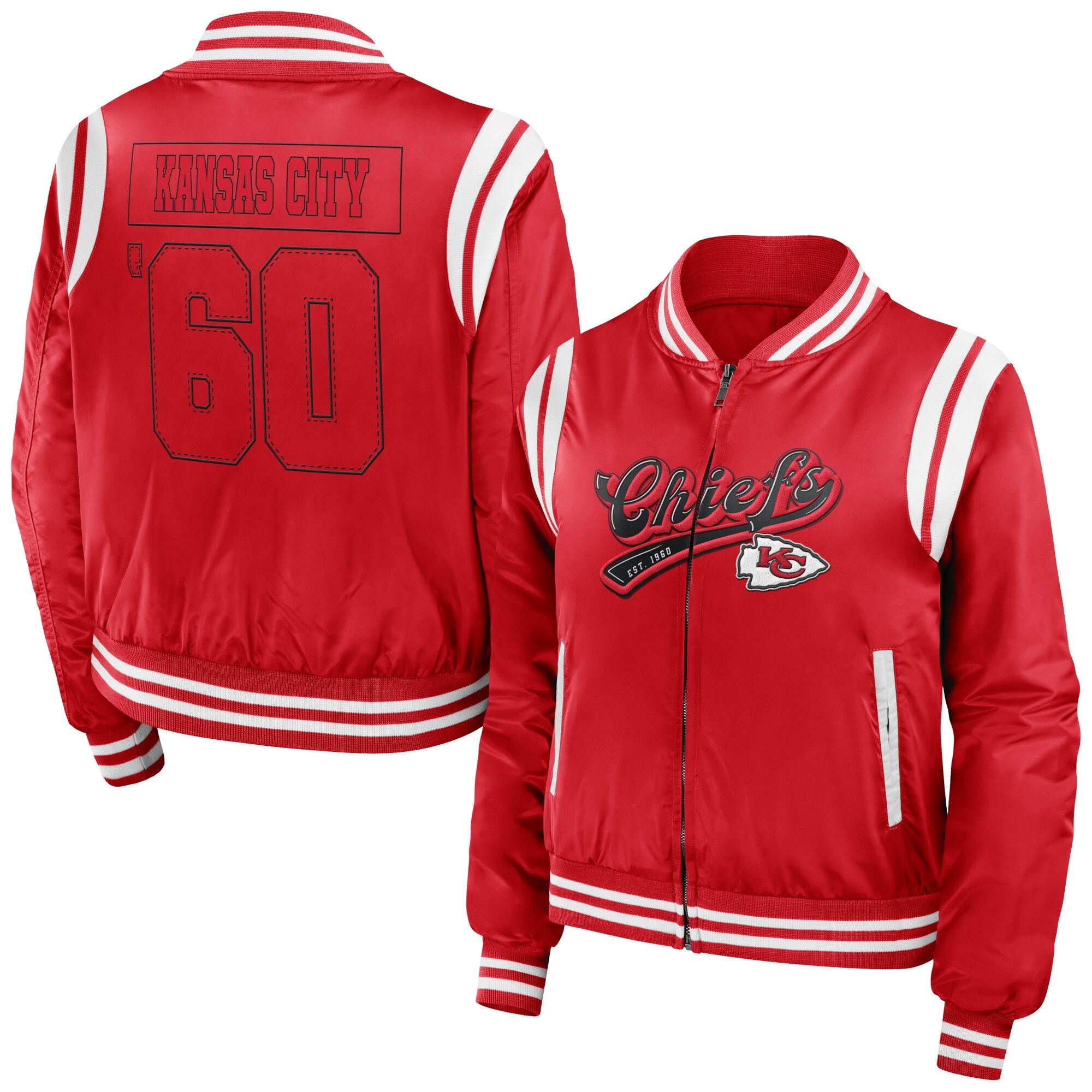 Kansas city chiefs womens full zip bomber varsity jacket red 1