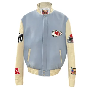 Kansas city chiefs wool leather varsity jacket blue cream 1 1