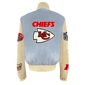 Kansas city chiefs wool leather varsity jacket blue cream 1