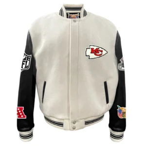 Kansas city chiefs wool leather varsity jacket white black 1 1