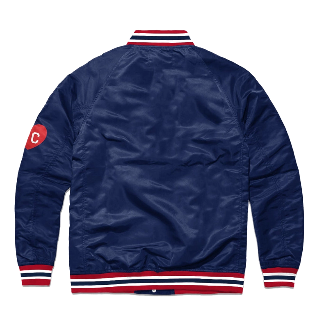 Kansas city classic ribbed knitted satin varsity jacket navy 1 1