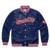 Kansas city classic ribbed knitted satin varsity jacket navy 1