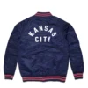Kansas city heart full snap satin varsity jacket navy 1 1