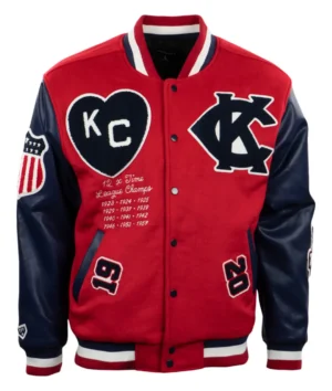 Kansas city monarchs vintage red navy wool leather varsity jacket 1