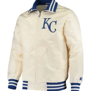 Kansas city royals captain satin varsity jacket cream 1