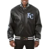 Kansas city royals full real leather varsity jacket black 1