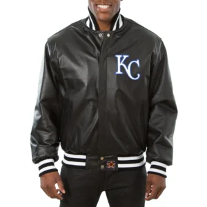 Kansas city royals full real leather varsity jacket black 1