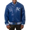 Kansas city royals full real leather varsity jacket blue 1