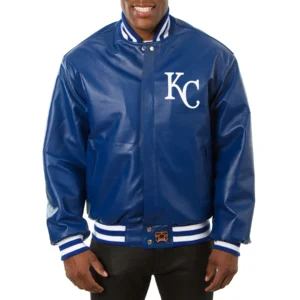 Kansas city royals full real leather varsity jacket blue 1