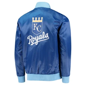 Kansas city royals the ambassador full snap satin varsity jacket blue 1