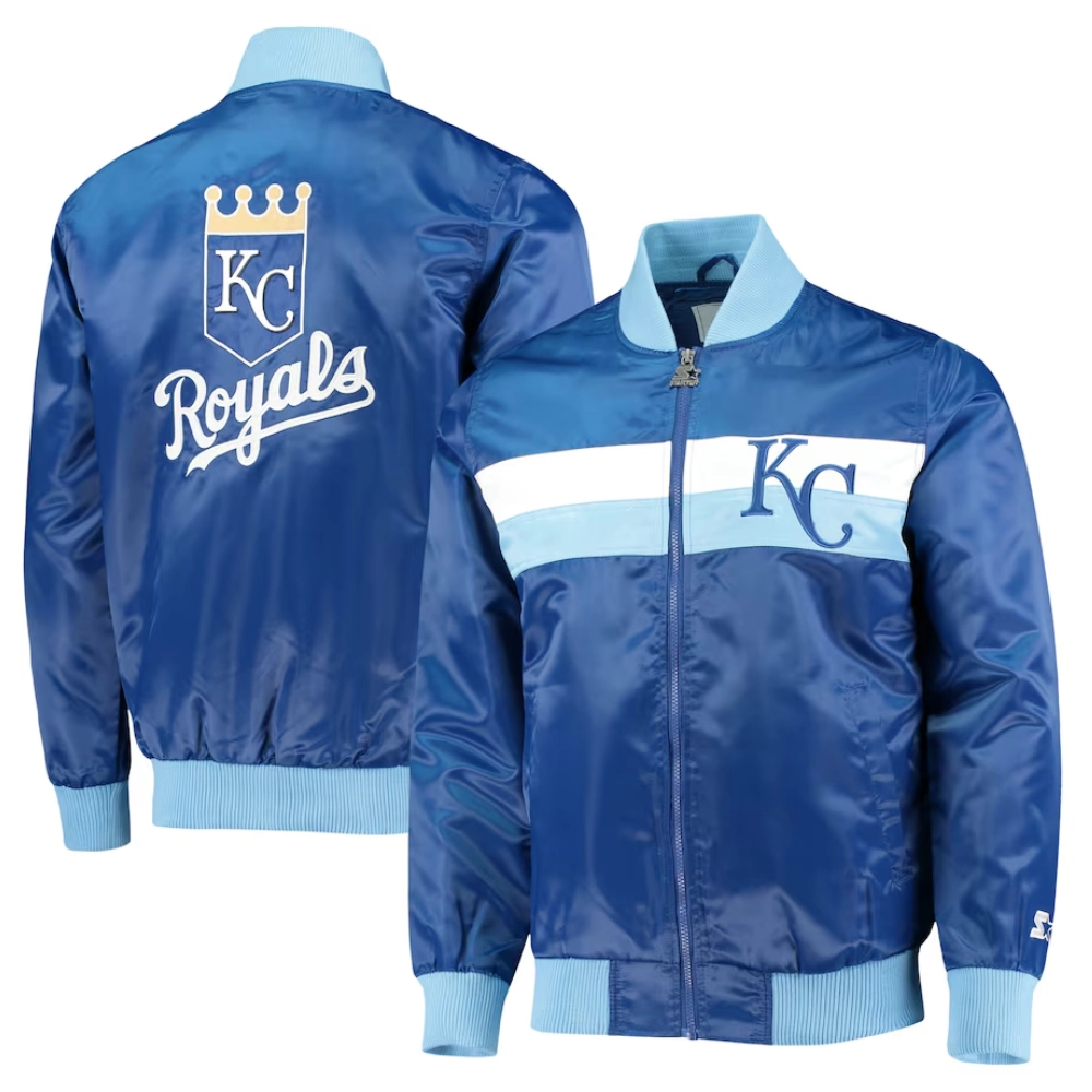Kansas city royals the ambassador full snap satin varsity jacket blue 3