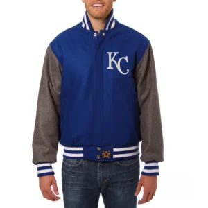 Kansas city royals two tone handcrafted logo wool jacket blue gray 1