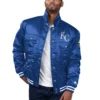 Kansas city royals vintage satin varsity trucker jacket blue