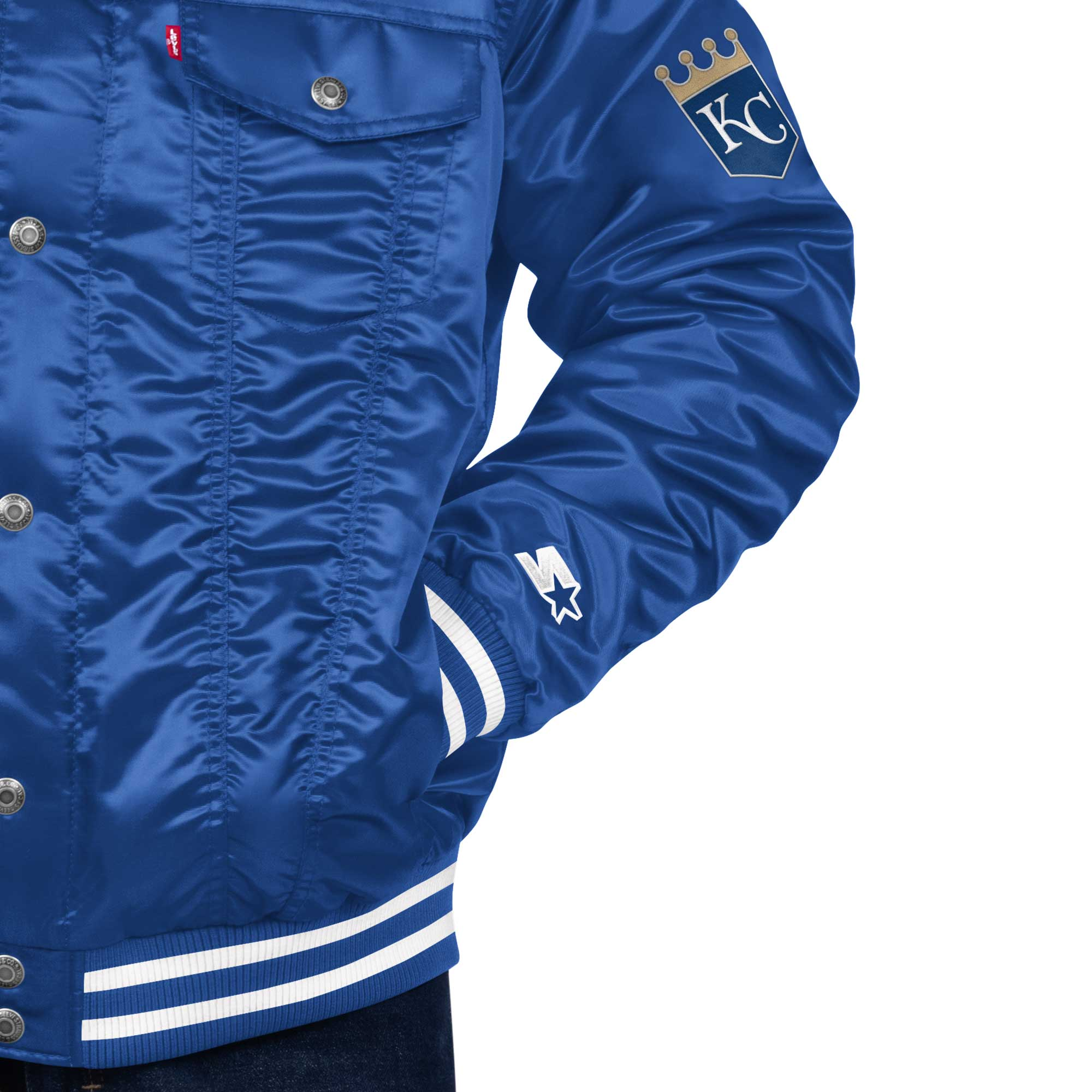 Kansas city royals vintage satin varsity trucker jacket blue 2
