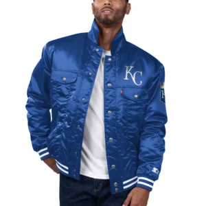 Kansas city royals vintage satin varsity trucker jacket blue