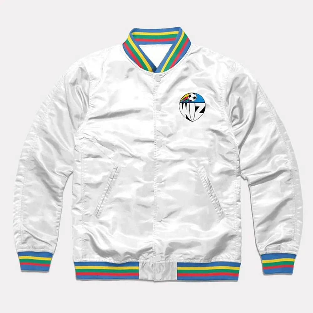 Kansas city wizards striped white satin varsity jacket 1