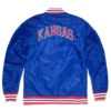 Kansas jayhawks full snap satin varsity jacket blue 1 1