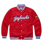 Kansas Jayhawks Script Red Satin Varsity Jacket