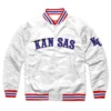 Kansas jayhawks white satin varsity jacket 1