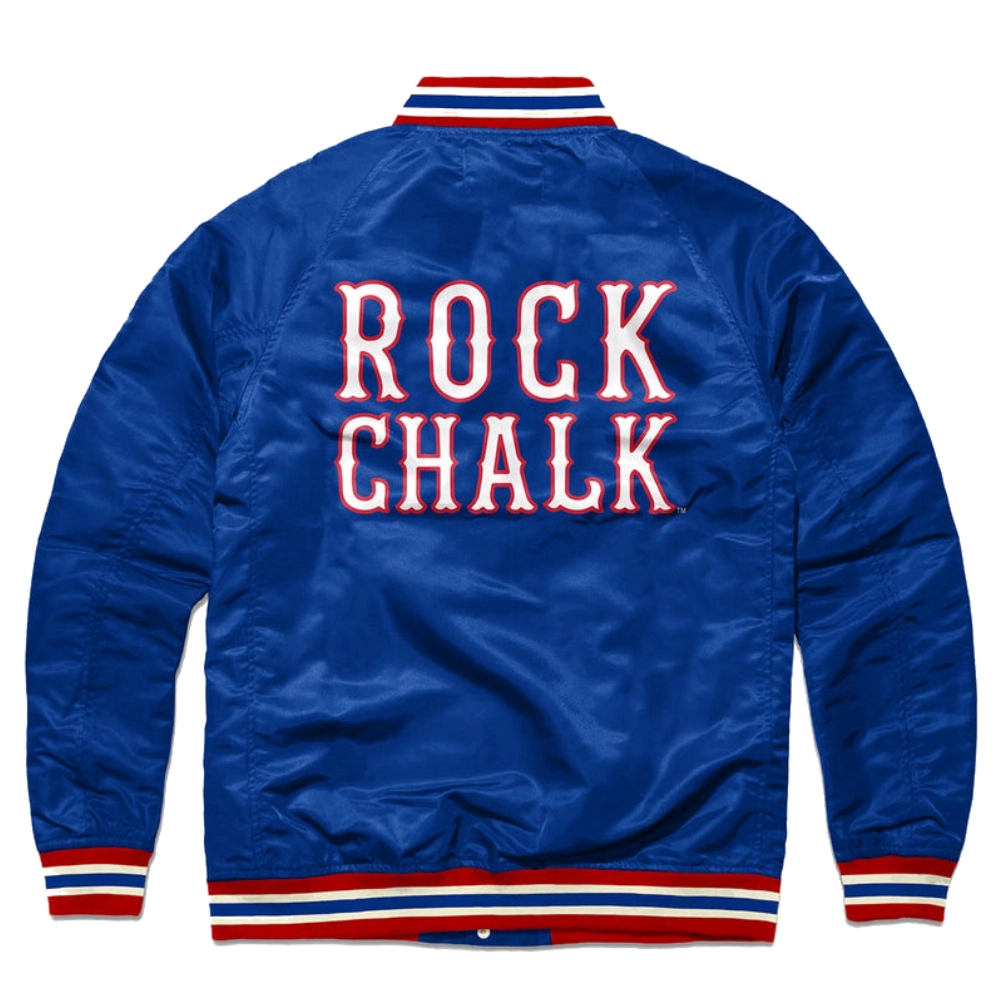 Kansas rock chalk full snap vintage varsity jacket blue 1 1