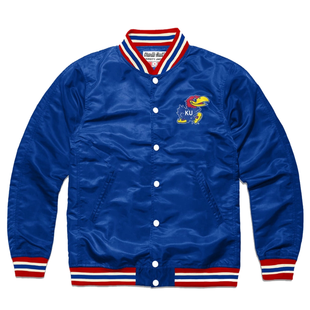 Kansas rock chalk full snap vintage varsity jacket blue 1