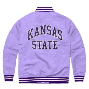 Kansas state lavender full snap satin varsity jacket 1 1