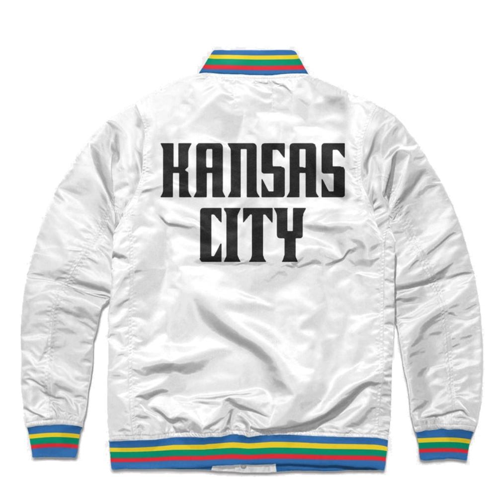 Kc wizards full snap satin varsity jacket white 1 1