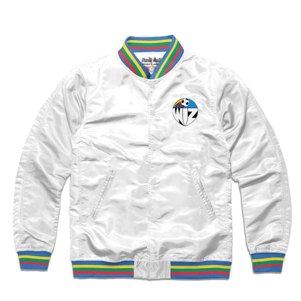 Kc wizards full snap satin varsity jacket white 1