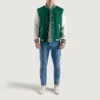 Kelly green and white varsity letterman jacket