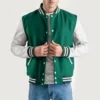 Kelly green and white varsity letterman jacket 2