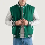 Kelly Green and White Wool/Leather Letterman Jacket