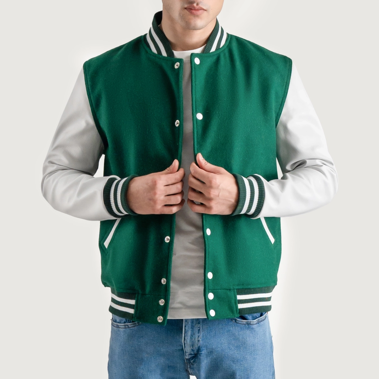 Kelly green and white varsity letterman jacket 2