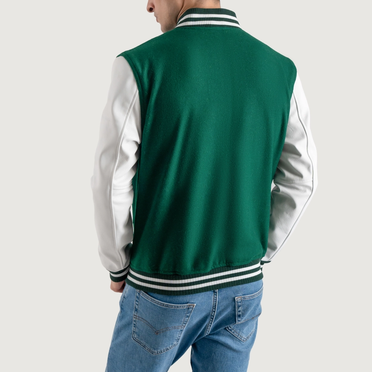 Kelly green and white varsity letterman jacket 3