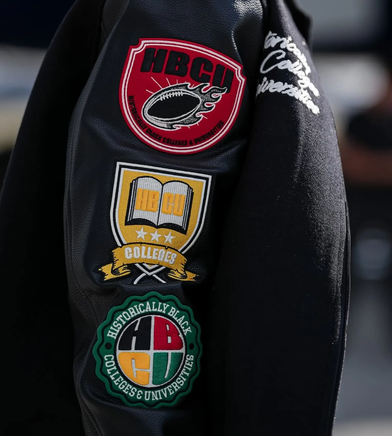 Khadarel hodge hbcu jacket leather sleeves patches