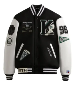 Kith russell athletic cuny brooklyn college golden bear black white varsity jacket 1