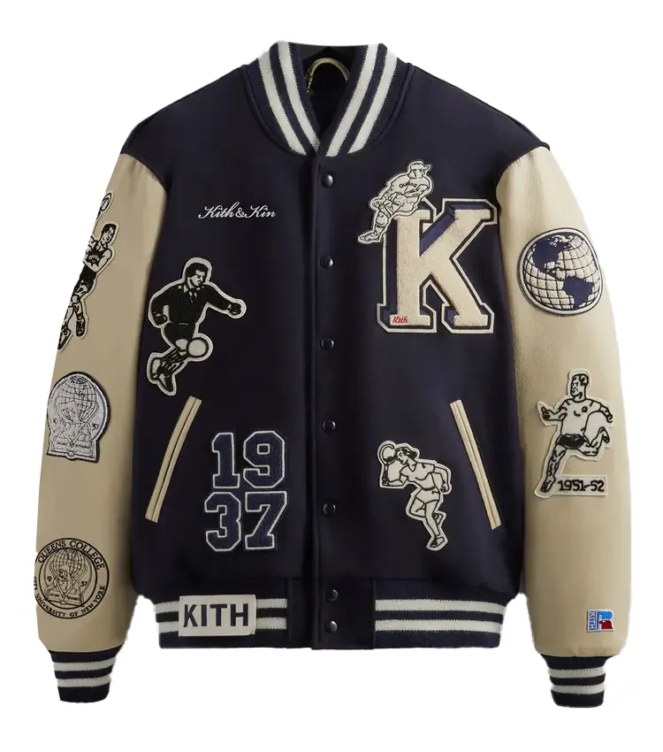 Kith russell athletic cuny queens college golden bear nocturnal varsity jacket 1