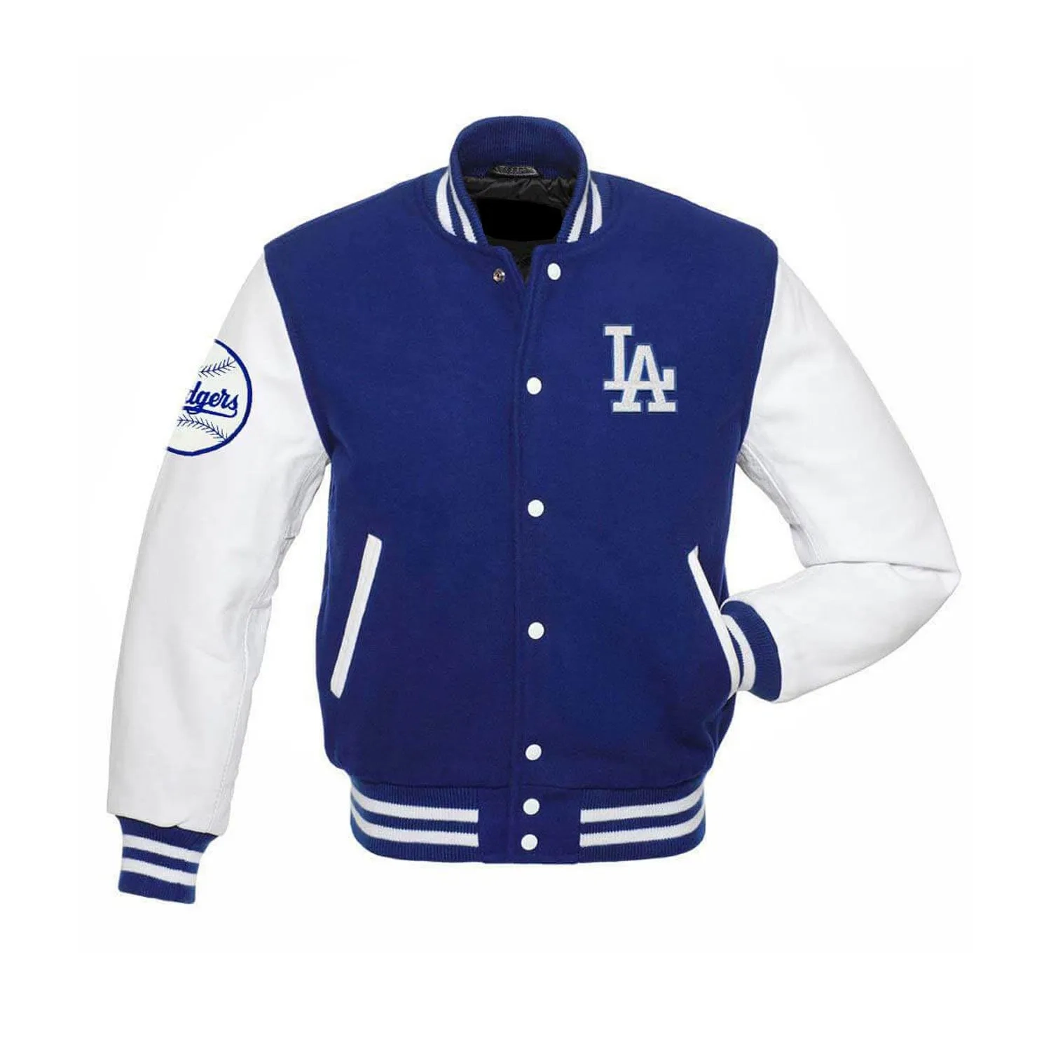 La dodgers blue and white letterman varsity jacket