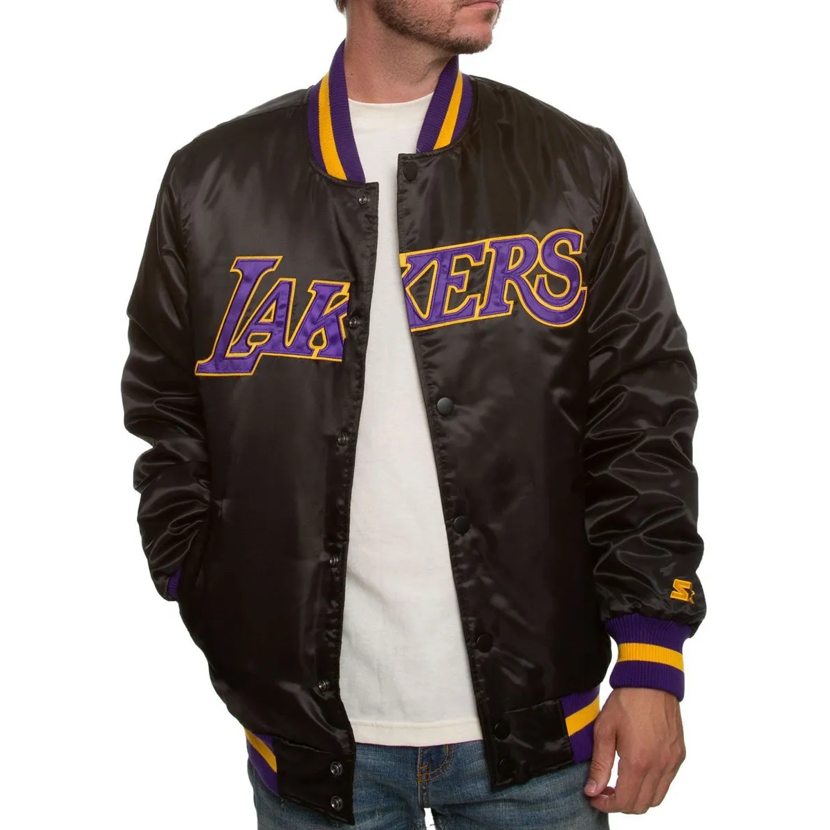 La lakers black full snap bomber jacket
