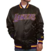 La lakers black satin bomber jacket