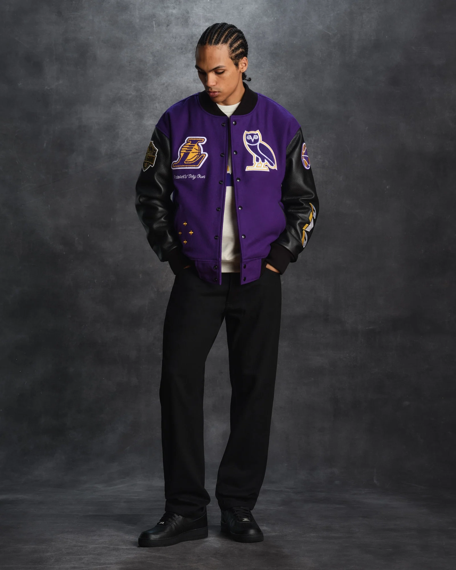 La lakers ovo x nba wool leather varsity jacket