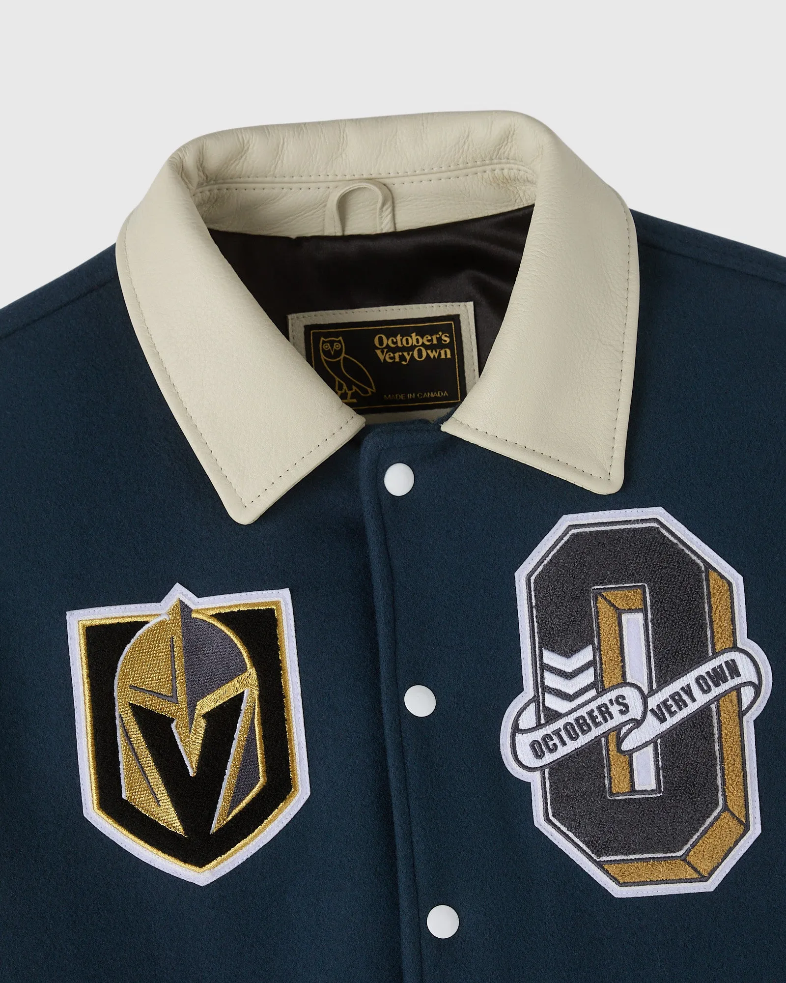 Las vegas golden knights full snap wool leather varsity jacket