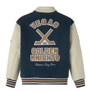 Las vegas golden knights navy and cream full snap wool jacket