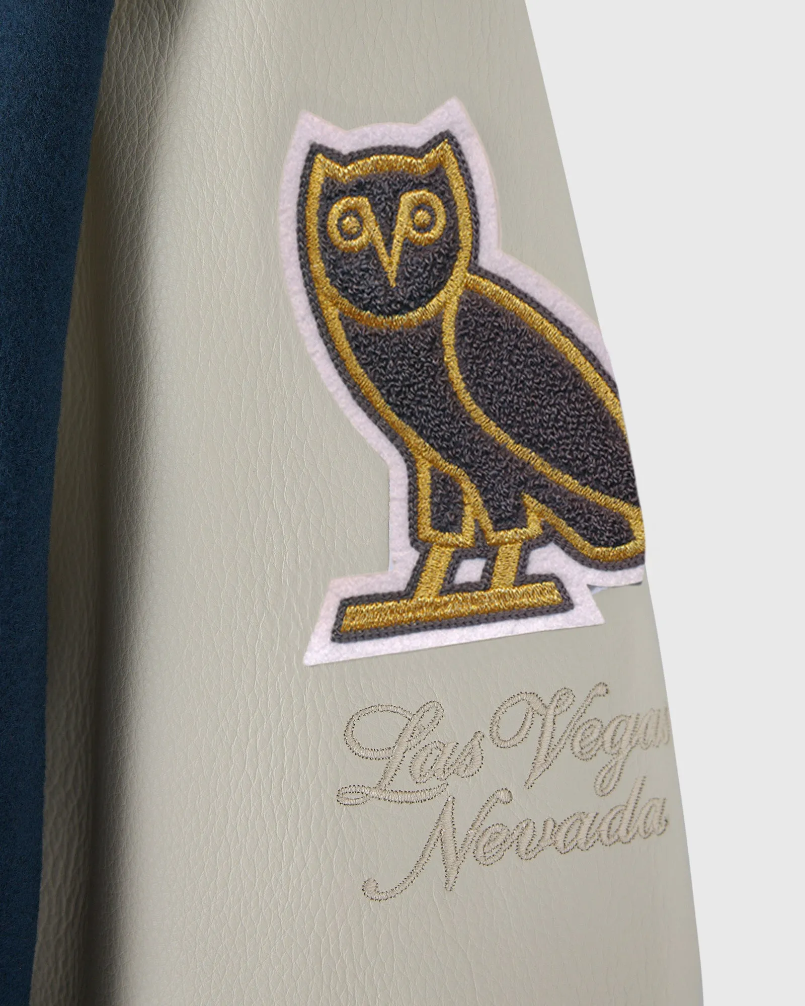 Las vegas golden knights navy and cream full snap wool leather jacket